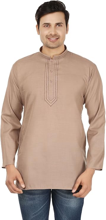 Maple Clothing Fashion Shirt Embroidered Men's Short Kurta Cotton Indian Dress