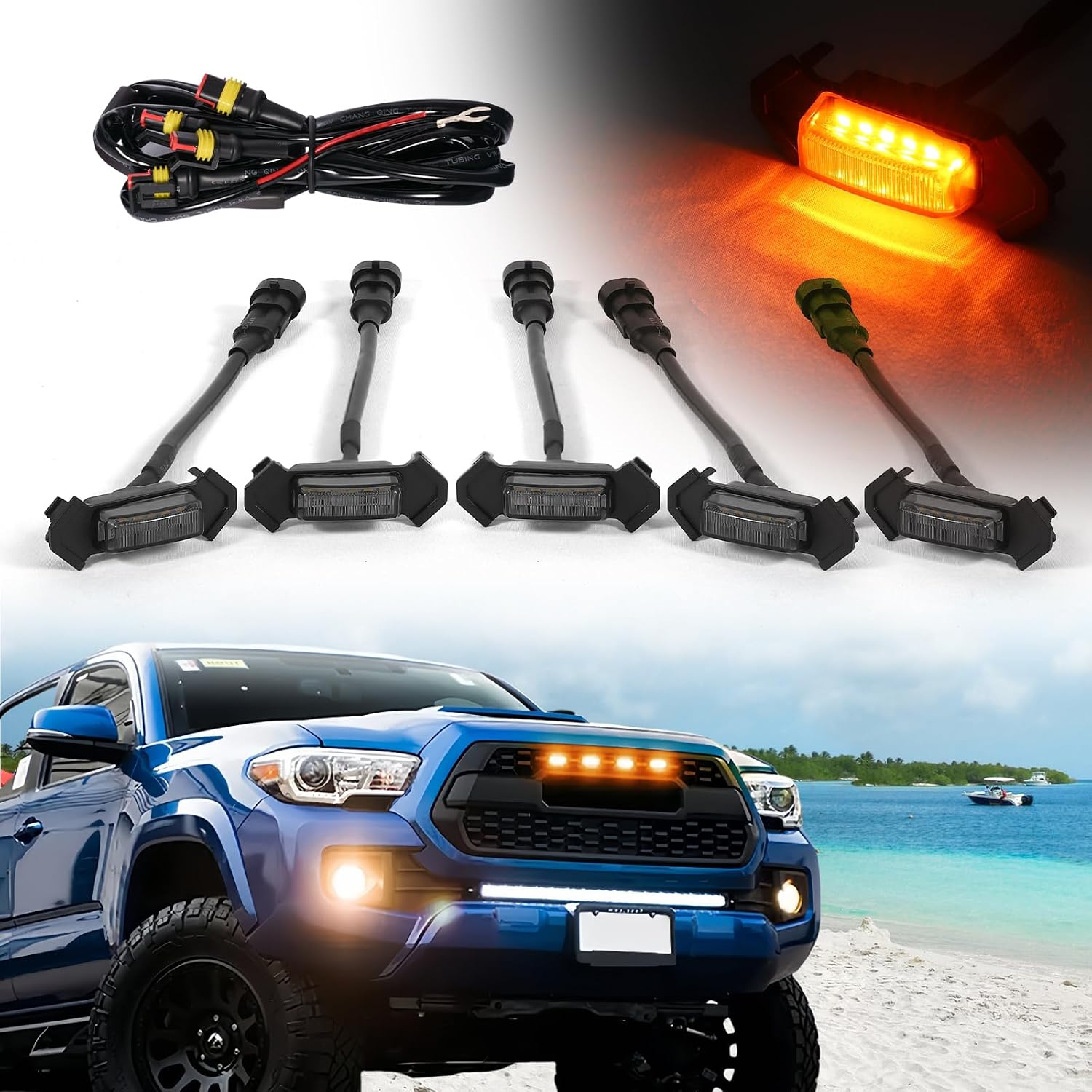 5pcs Led Grill Lights Fit for Toyota Tacoma 2015-2023 TRD-Pro or Aftermarket Tacoma TRD-pro Grills Grille Led Light Lights Amber Black led