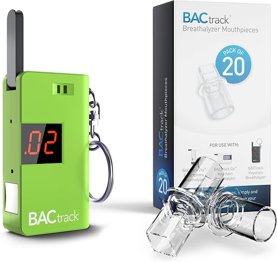 BACtrack Keychain Breathalyzer (Green) & 20 Breathalyzer Mouthpieces