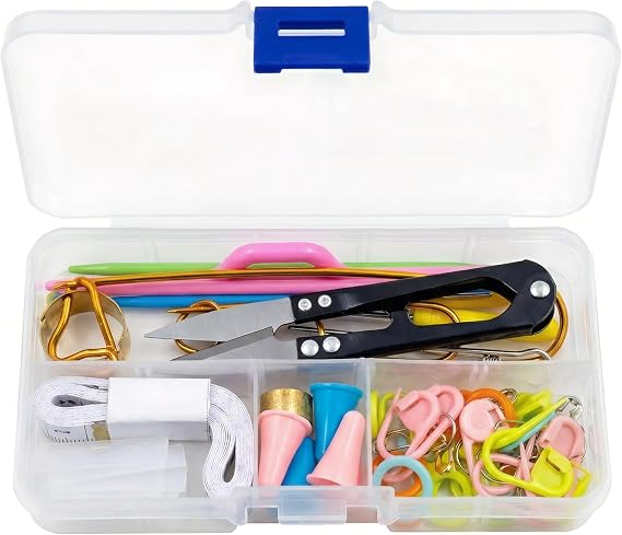 GKINIKG Knitting Tools Set with Storage Case Knitting & Crochet Accessories for Sewing, Repair and DIY Craft Projects, Includes Scissors, Stitch Markers, Needles & Ruler