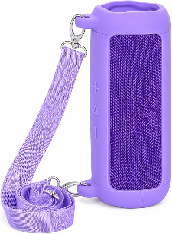 JBL Flip 7スピーカー用シリコンケース、ハンドルと調節可能なショルダーストラップ付きカラーマッチ保護カバー。傷防止ソフトスリーブ。旅行/キャンプ/ビーチ用、ケースのみ-パープル