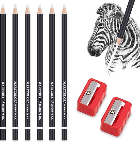 MARTCOLOR 8 Pack Detail Eraser Pencils Set, Artist Eraser Pencils