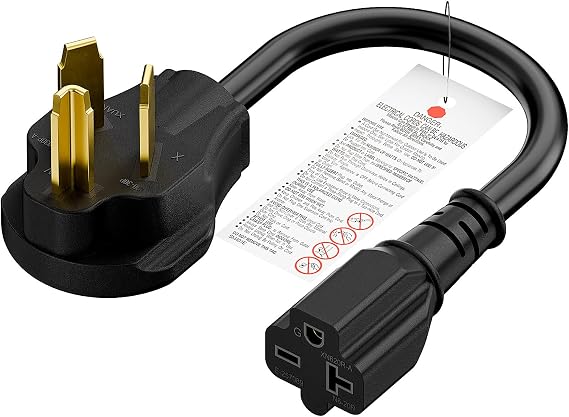 1FT Nema 10-30P 30Amp Dryer Plug Male to 6-20R T-Blade Female Adapter,30A 125/250V Dryer 3-Prong Plug to 20A 250V 6-20/15R Adapter 12-AWG
