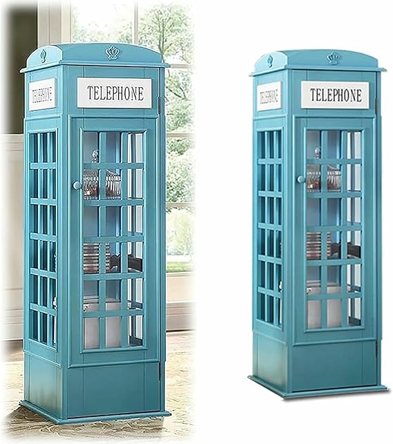 5-Tier Telephone Booth Bookshelf with Acrylic Door, Wood Bookcase, Floor Standing Bookcase, Phone Booth Storage Cabinet Organizer Display Bookshelf
