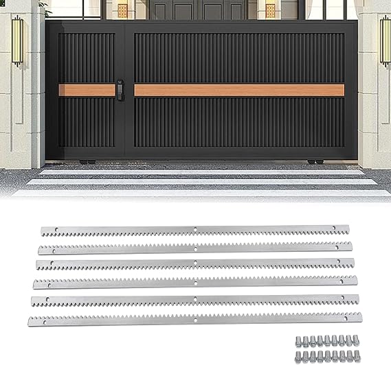 6Pcs Steel Gear Racks for Sliding Gate Opener Slide Door Operator, Including Mounting Hardware, 12mm Thickness 1m Long Total 20 Feet /6M