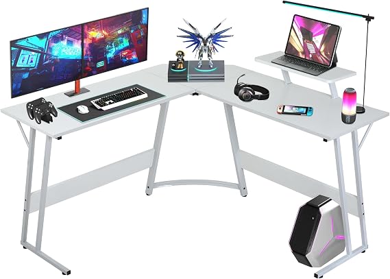 L Shaped Computor Desk, Dual 51" Corner Gamer Table for Home Office, PC Gaming Desks with Monitor Stand, Large for Gaming Writing Study, White