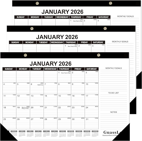 GuassLee Desk Calendar 2026, 3 Packs, 18 Months Calendar 17" 11.5" Desk Calendar from Jan. 2026 to Jun. 2027 with Julian Date, To-do List, Notes, Monthly Goals, for Home School Office