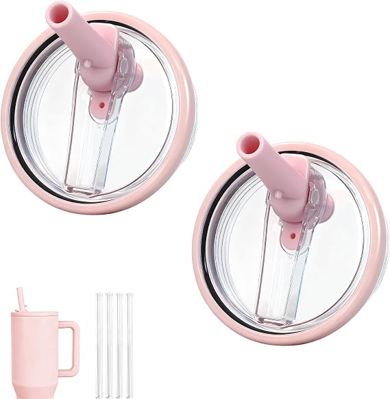 32oz Flip Straw Lid for HydroJug Traveler, Leak Proof Top Cap Replacement for HydroJug Tumbler, BPA-Free Dishwasher Safe Leak Resistant Cap with 4 Straws, Lids Accessories for Hydro Jug, Lightpink*2