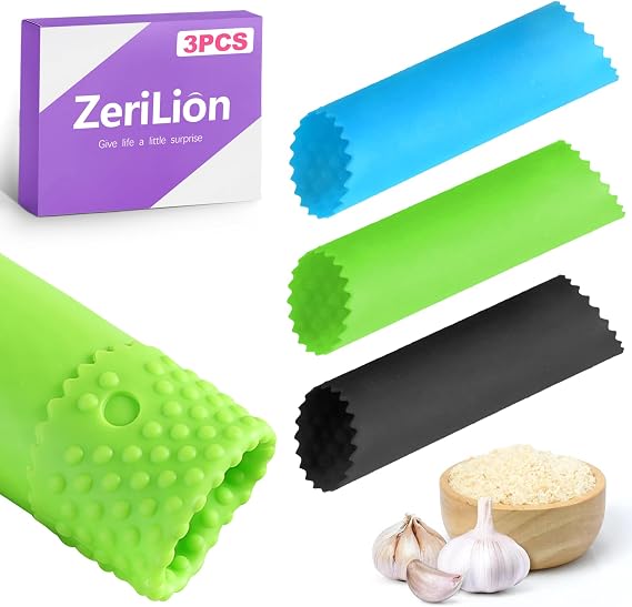 3pcs Silicone Garlic Peeler Tube Roller - Garlic Peeler, Roller, Rocker, Skin Remover Tool, Easy Clean Kitchen Gadget for Chefs Home Cooking
