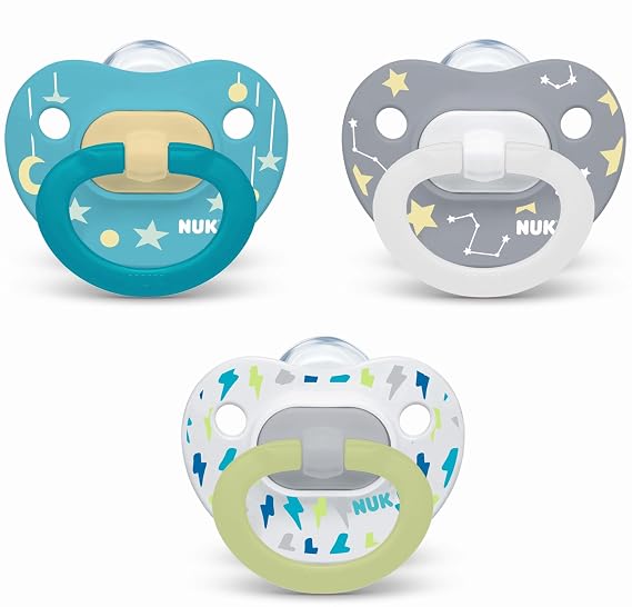 NUK Orthodontic Pacifier Value Pack, 6-18 Month 3-Pack Star, Glows in The Dark