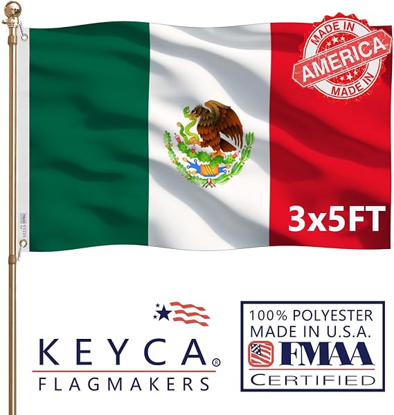 Premium Mexico Flag 3x5 FT 100% Made in The USA-Heavy Duty Vibrant colors Double Sided Mexican MX National Flag with 2 Brass Grommets for Home/Company/Indoor Outdoor Decoration