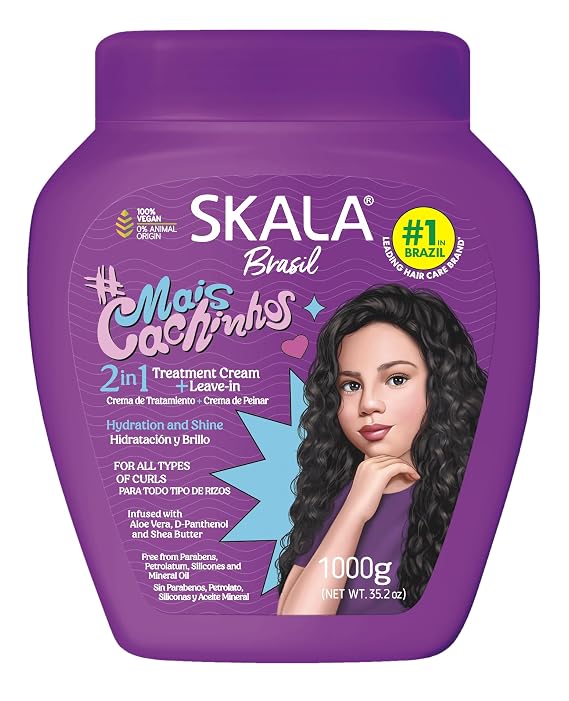 SKALA #Mais Cachinhos 2 in 1 Treatment Cream & Leave In Conditioner for Curly Hair, Vegan Hair Mask with Aloe Vera, Shea Butter & D-Panthenol, Deep Hydration Care, No Parabens or Silicones, 1000 g