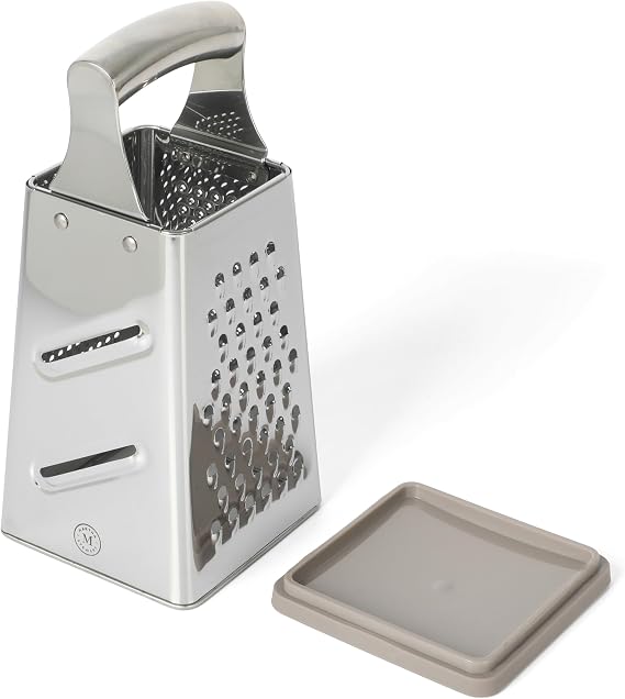 Martha Stewart Sprucedale 9.5-Inch Stainless Steel 4-Sided Box Grater Durable Kitchen Cheese and Food Grater with Multiple Grating Surfaces
