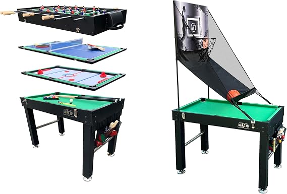 KICK Minotaur 48" 5-in-1 Multi-Game Table | Foosball, Billiards/Pool, Glide Hockey, Table Tennis & Basketball