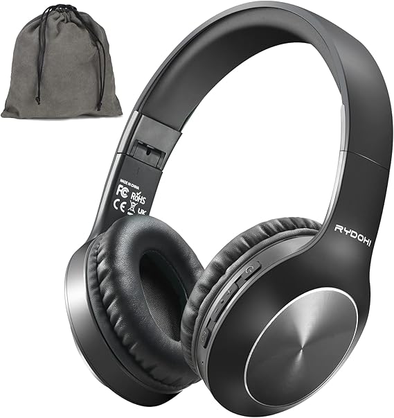Rydohi Bluetooth Headphones Over Ear, 68H Playtime and 3 EQ Music Modes Wireless Headphones with Microphone/Deep Bass, HiFi Stereo Foldable Lightweight Headset for PC Home Travel Office (Black