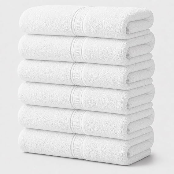 Terry Bath Sheet Set of 6 White Color Bath Towels Set 35x70 Inches, 100 Combed Long Staple Cotton Highly Absorbent Ultra Soft Oversized Large Luxury Hotel & Spa Quality Bathroom Towels Set