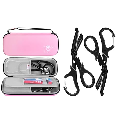 Stethoscope Carrying Case Pink and 2 Pack Medical Scissors Trauma Shears for Nurses, Doctors, Nursing Students, EMT and EMS