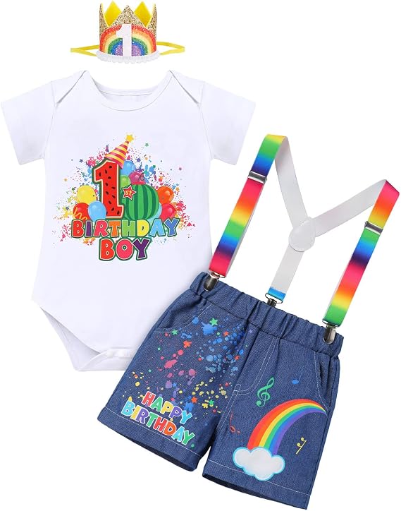 FYMNSI Baby Boy Melon 1st Birthday Cake Smash Outfit Bowtie Romper Adjustable Watermelon Shorts Party Photo Shoot Clothes Set