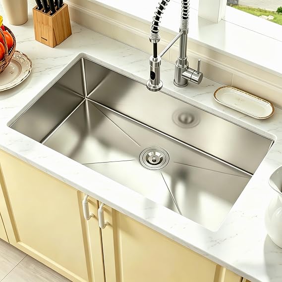 32 Inch Undermount Kitchen Sink - Oumuch 32x19 Undermount Kitchen Sinks 16 Gauge Stainless Steel Single Bowl sinks, 9 Inch Deep Handmade Sink for Kitchen & Home Use