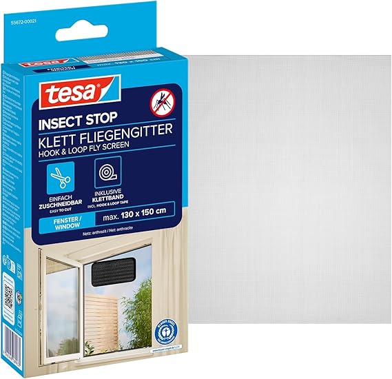 Sineklik, Standart, Cırt Bantlı, Pencere için, Kesilerek ayarlanabilir, Siyah, 1.30m x 1.50m | Pencere için kesilebilir böcek koruması – delmeden ve kendinden yapışkanlı cırt bantlı sivrisinek koruması – yıkanabilir