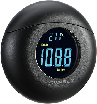 Light Meter Digital Illuminance Meter Handheld Ambient Measurer with 360 Detector, Measurer with Range up to 200,000 lux with LCD Display, Light Meter for Factories, Warehouses, Offices