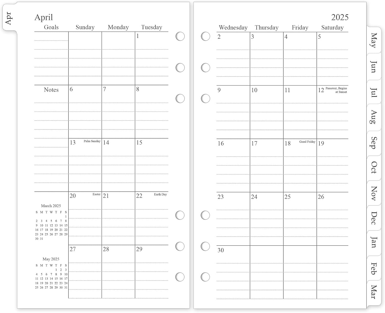 2025-2026 Monthly Planner Refill, A6 Planner Inserts for 6 Ring, 3.8x6.8, July 2025 - June 2026, 12 Monthly Calendars with Laminated Tabs, 6-Hole Punched