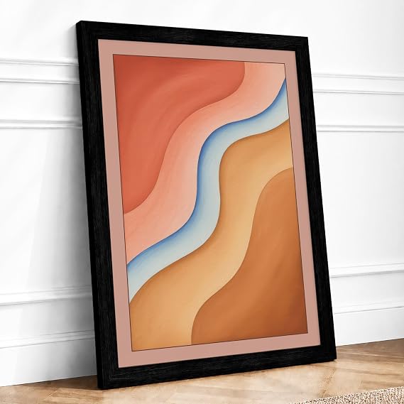 Flowing Horizon Minimalist Framed Wall Art Print A1 Black