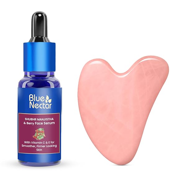 Blue Nectar Manjistha & Berry Serum with Gua Sha for Face | Hydrating Vitamin C Serum for Women & Men (13 Herbs, 1 Fl Oz)