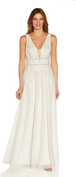 Adrianna Papell Womens Beaded Chiffon Gown