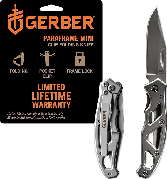Gerber ParaFrame Mini Fine Edge G8485 | Stainless Steel, EDC Knife, Safety Lock, Lightweight Open Frame Design, Everyday Carry, Gift for Men