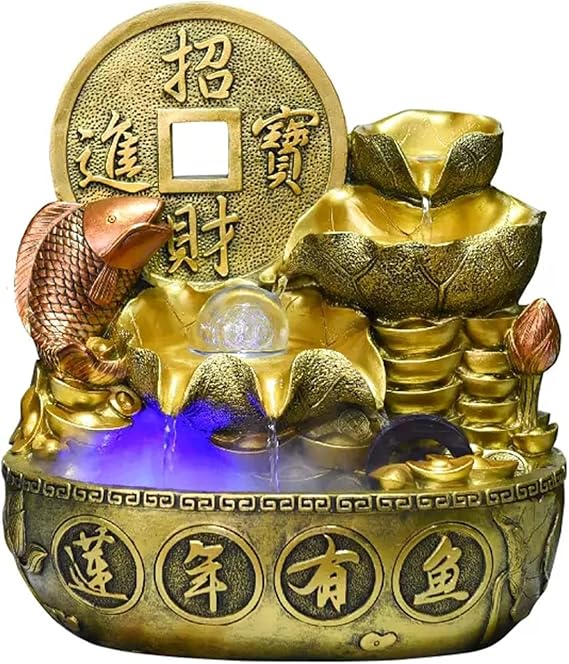 Indoor Small Water Fountain Indoor Fountain Chinese Desktop Fountain Waterfall Fountain Leisure Waterscape Feng Shui Desktop Fountain Interior Decoration Tabletop Fountains Feng Shui Decor ( Size : La