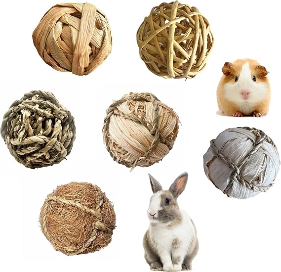 6 Pcs Rabbit Chew Toys Natural Grass Ball, Rabbit Chew Toys, Guinea Pig Toys, Natural Materials Hand Woven for Small Animals, for Small Pet Teeth Grinding