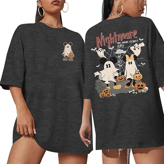 Halloween Oversized Women Tee Pumpkin Ghost Fall Spooky Short Sleeve Shirt