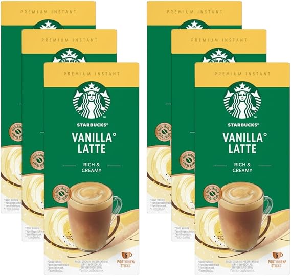 Starbucks Vanilla Latte Premium Instant Coffee, 5 Sachets (Pack of 6, Total 30 Sachets) – Smooth & Creamy Coffee with Vanilla Flavour