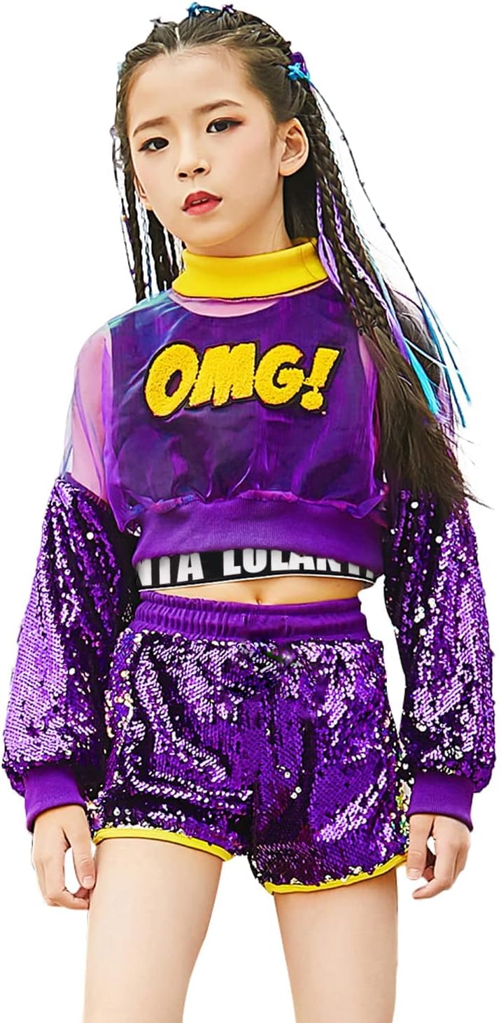 3-piece girl sequins jazz dance costume children hip-hop costume set