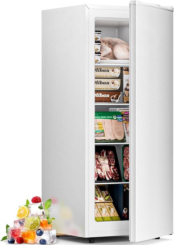 Antarctic Star 6.0 Cu.ft Upright Freezer, Small Stand Up Freezer with Adjustable Thermostat, Removable Glass Shelves, for Bedroom/Home/Dorms/Apartment (White)