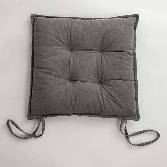 Square Velvet Chair Cushions for Dining Chairs,Kitchen Chair Cushions with Ties, Tufted Thicken Chair Pad Tatami Floor Pillow Cushion Seat Cushion-Grey,45x45cm