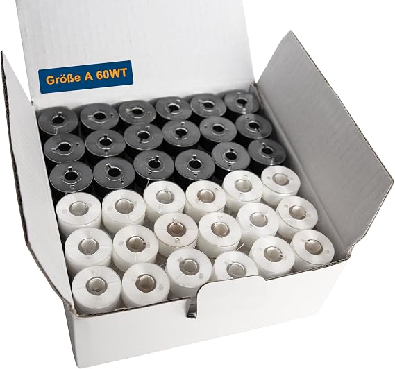 HimaPro 144 Pre Wound Bobbins for Embroidery and Sewing Machines Grade 15 Size A (SA156) with Plastic Side 60 WT Polyester Sewing Thread (72 Black & 72 White)