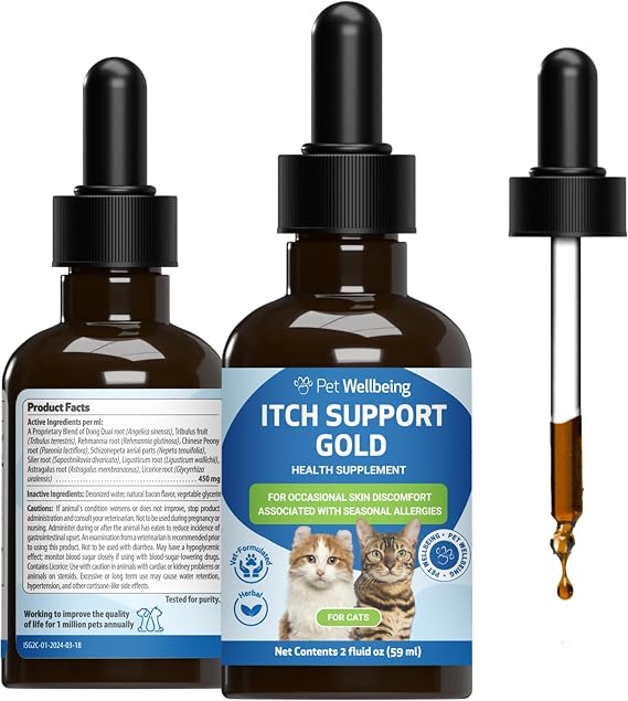 Pet Wellbeing Itch Support Gold for Cats - Seasonal Allergy Itch, 2 oz