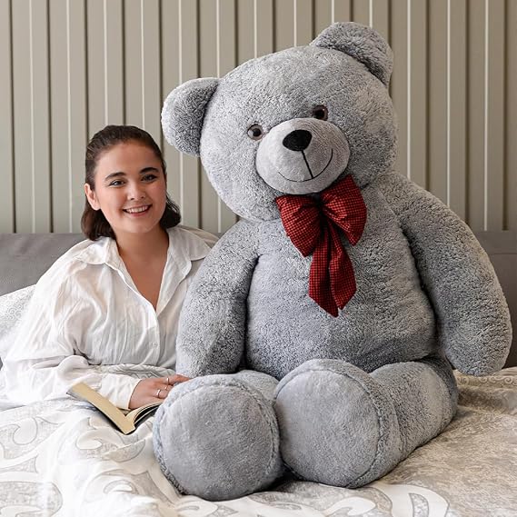 160 cm Dev Pelüş,Papyonlu Ayı,Yumuşak ve Sevimli Büyük Boy Oyuncak Ayı,Sarılmalık Ayı,Papyonlu,Sevgiliye Hediye Ayıcık, (Gri)