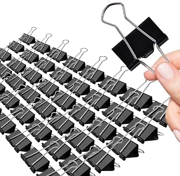 Large Binder Clips, 48 Pack, 1.6 Inch, Standard 41mm, Black, Capacity 0.66 Inch, Metal Paper Clips, Fold Clamp, Office Clips, School & Home Use