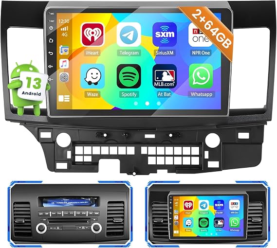 [2+64G] Hikity Android 13 Car Stereo for Mitsubishi Lancer Radio 2008-2017 with Wireless Carplay Android Auto, 10.1 Inch Touch Screen in-Dash GPS Navigation Mirror Link BT WiFi Backup Camera, Black