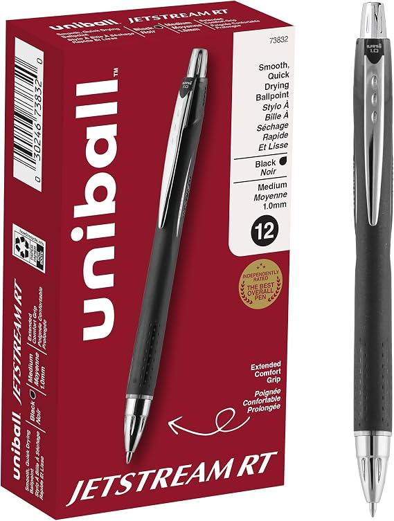 uniballTM Jetstream RT Ballpoint Pens, Black, 1.0mm Medium Point, 12 Count