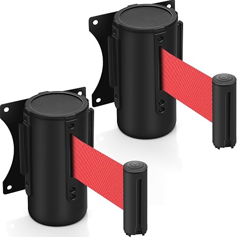 Yaocom 2 Pieces Retractable Belt Barrier Wall Mount Caution Belt 10 Feet | Crowd Control Barriers, with Black Case, Indoor and Outdoor Crowd Control Line Dividers