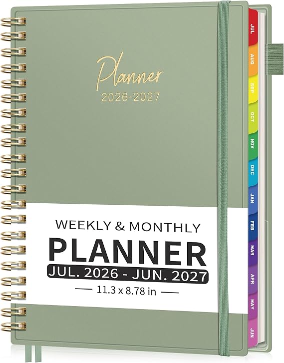 EMSHOI Appointment Book 2026-2027, 15-Minute Hourly Daily, Academic Planner | July 2026 - June 2027, A4 (8.7'' x 11.3''), Weekly and Monthly, Calendar, Agenda, Colorful Tabs, Flexible Cover (Light Green)