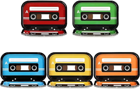 Grencian 60Pcs Cassette Tape Paper Plates 10" x 6.5" Square Paper Plates