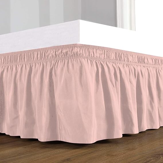 800 Thread Count Egyptian Cotton Wrap Around Bed Skirt with Easy Fit 16" Inch Drop Lenght Bed Skirt - Full Size (54'' x 75'') Inch, Blush Solid