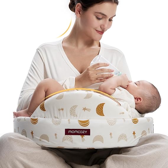 momcozy Memory Foam Nursing Pillow, High-Rebound Support, Starry Sky | Innovative Safety Guard For Baby, Balanced Firmness And Softness, Secure Adjustable Strap, Gentle Removable Cotton Cover