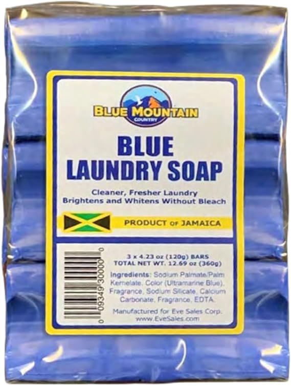 Blue Mountain Country Blue Laundry Soap, Product of Jamaica 3 Pack (4.23 oz Each), Concentrated Formula, Brightens & Whitens Without Bleach, Cleaner & Fresher Laundry