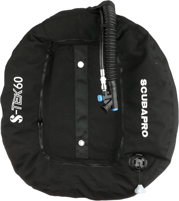 SCUBAPRO S-Tek Donut Wing for Technical Scuba Diving, Includes Inflator Hose and K-Style BPI, 60lbs/27kg, Black